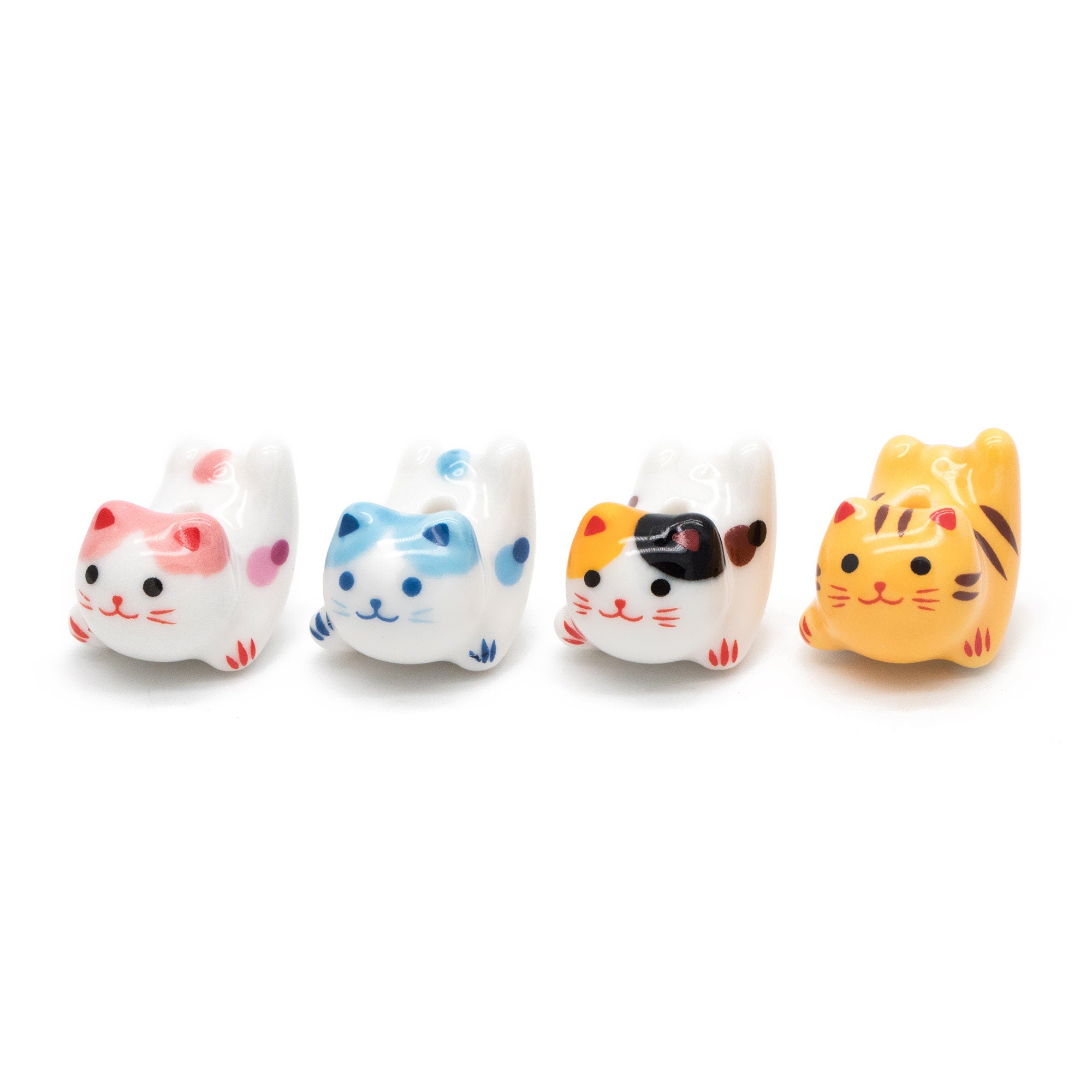 10 beads- Porcelain Lucky Cat beads 20mm, Handmade Ceramic Maneki Neko, Kawaii Animal Beads (TC-171)